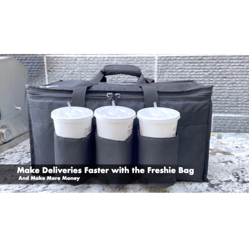 Freshie Insulated Delivery Picnic Bag Large‎ Black Utilitarian Thermal Padded